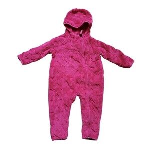 REI Baby Toddler Snow Suit Bunting One Piece Hooded Pink Hearts Girl 12 Months